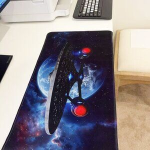 Space Ship Long Mouse Pad Nebula & Planet Anti-Slip Large Desk Mat